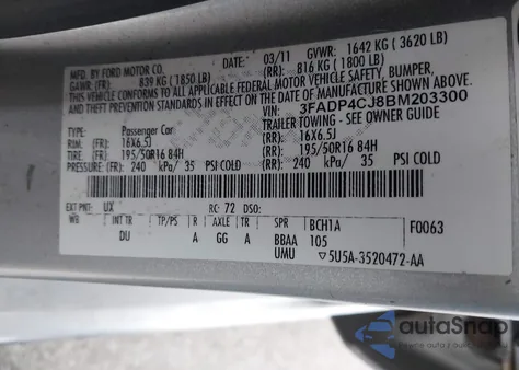 2011 Ford Fiesta Sel z USA, uszkodzony, nr VIN 3FADP4CJ8BM203300